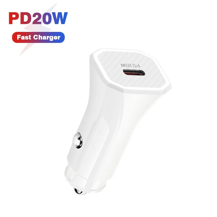 TE-P2 PD20W USB-C / Type-C Car Charger with Type-C to 8 Pin Data Cable(White) - Car Charger by buy2fix | Online Shopping UK | buy2fix