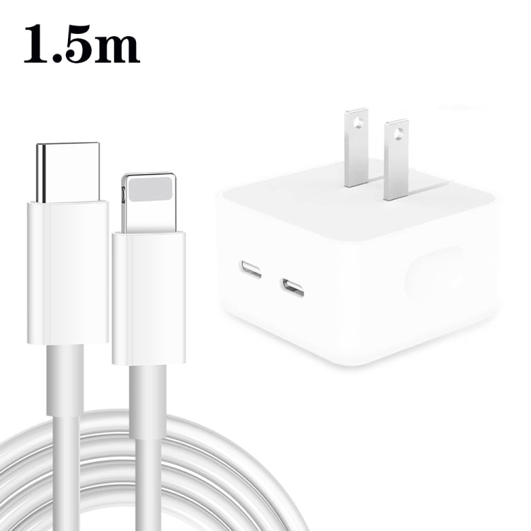 PD 35W Dual USB-C / Type-C Ports Charger with 1.5m Type-C to 8 Pin Data Cable, US Plug - Apple Accessories by buy2fix | Online Shopping UK | buy2fix