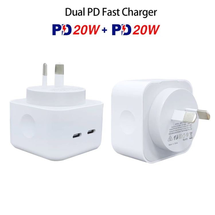 SDC-40W Dual PD USB-C / Type-C Ports Charger with 1m Type-C to 8 Pin Cable, AU Plug - USB Charger by buy2fix | Online Shopping UK | buy2fix