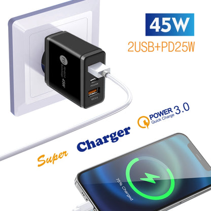 45W PD25W + 2 x QC3.0 USB Multi Port Charger with USB to 8 Pin Cable, EU Plug(Black) - Apple Accessories by buy2fix | Online Shopping UK | buy2fix