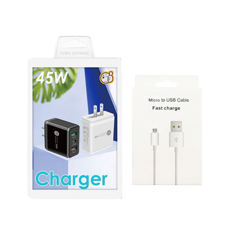 45W PD25W + 2 x QC3.0 USB Multi Port Charger with USB to Micro USB Cable, US Plug(Black) - Mobile Accessories by buy2fix | Online Shopping UK | buy2fix