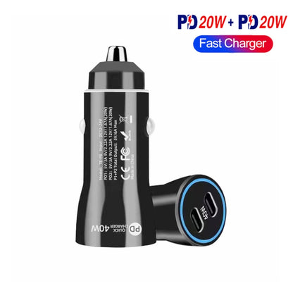 TE-P8 40W PD20W + PD20W Dual Port PD3.0 Car Charger with Type-c to Type-C Data Cable, Length: 1m(Black) - In Car by buy2fix | Online Shopping UK | buy2fix