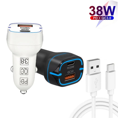 38W PD20W + QC3.0 USB Car Charger with USB to Type-C Data Cable, Length: 1m(Black) - In Car by buy2fix | Online Shopping UK | buy2fix