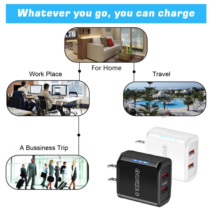 36W Dual Port QC3.0 USB Charger with 3A USB to Micro USB Data Cable, US Plug(Black) - Mobile Accessories by buy2fix | Online Shopping UK | buy2fix
