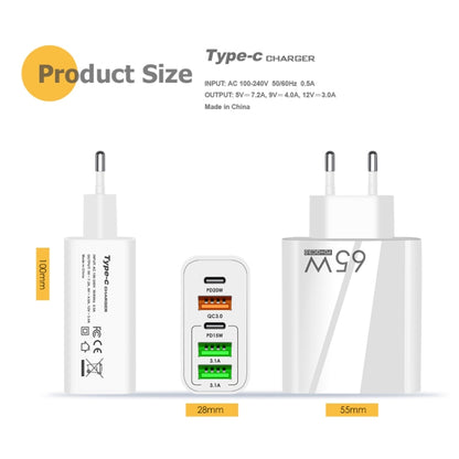 65W Dual PD Type-C + 3 x USB Multi Port Charger with 3A Type-C to 8 Pin Data Cable, UK Plug(White) - Apple Accessories by buy2fix | Online Shopping UK | buy2fix