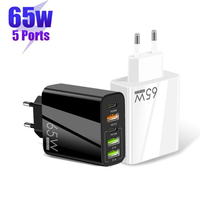 65W Dual PD Type-C + 3 x USB Multi Port Charger with 3A USB to Micro USB Data Cable, EU Plug(White) - Mobile Accessories by buy2fix | Online Shopping UK | buy2fix