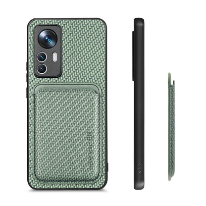 For Xiaomi 12T Carbon Fiber Leather Card Magsafe Phone Case(Green) - Xiaomi Cases by buy2fix | Online Shopping UK | buy2fix