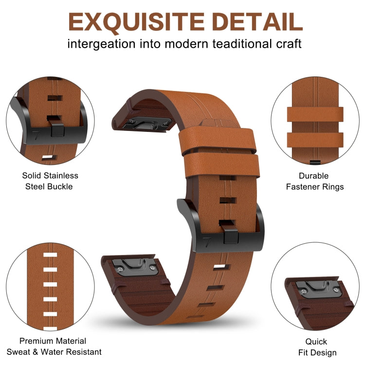 For Garmin EPIX Gen 2 22mm Leather Steel Buckle Watch Band(Brown) - Watch Bands by buy2fix | Online Shopping UK | buy2fix