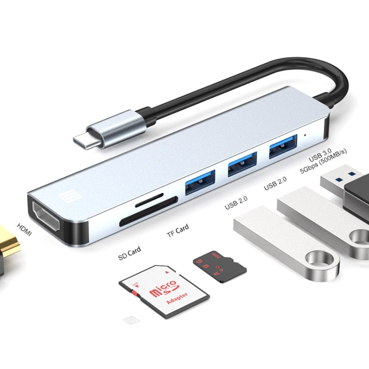 JUNSUNMAY 6 in 1 Type-C to 4K HDMI Docking Station Adapter USB-C Hub SD/TF Card Reader - USB HUB by JUNSUNMAY | Online Shopping UK | buy2fix