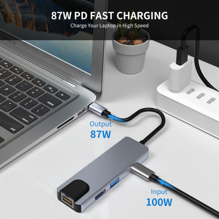 JUNSUNMAY 6 in 1 Type-C to 4K HDMI / Ethernet Docking Station Adapter PD Quick Charge Hub SD/TF Card Reader - USB HUB by JUNSUNMAY | Online Shopping UK | buy2fix