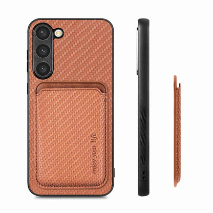 For Samsung Galaxy S23+ 5G Carbon Fiber Leather Card Magsafe Case(Brown) - Galaxy S23+ 5G Cases by buy2fix | Online Shopping UK | buy2fix