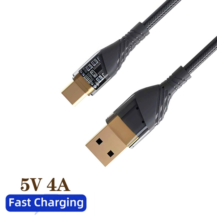 2pcs 4A USB to Type-C Transparent Fast Charging Data Cable, Length: 1m(Black) -  by buy2fix | Online Shopping UK | buy2fix