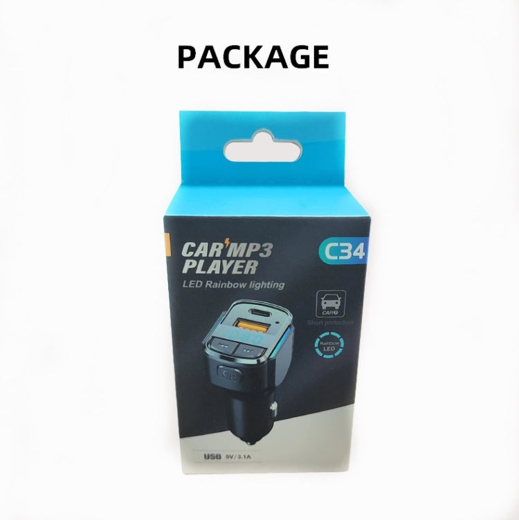 C34 Car Bluetooth 5.0 Charger FM Transmitter Cigarette lighter MP3 Music Player - In Car by buy2fix | Online Shopping UK | buy2fix