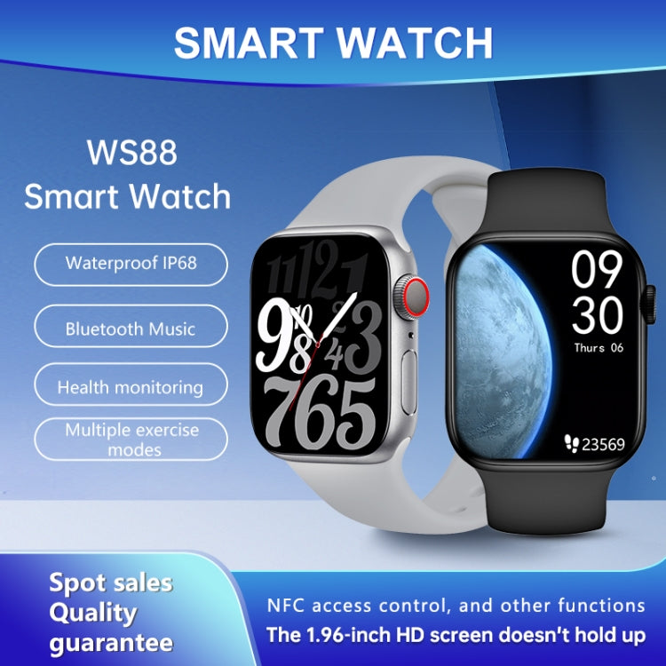 WS88 1.96 inch Color Screen Smart Watch,Support Heart Rate Monitoring / Blood Pressure Monitoring(Black) - Smart Wear by buy2fix | Online Shopping UK | buy2fix