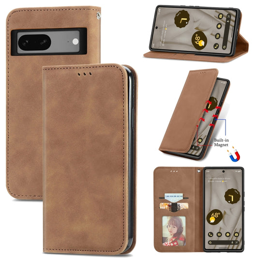 For Google Pixel 7A Retro Skin Feel Magnetic Flip Leather Phone Case(Brown) - Google Cases by buy2fix | Online Shopping UK | buy2fix