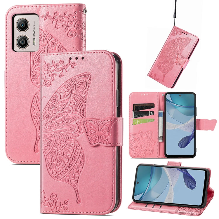 For Motorola Moto E13 Butterfly Love Flower Embossed Flip Leather Phone Case(Pink) - Motorola Cases by buy2fix | Online Shopping UK | buy2fix