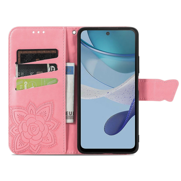 For Motorola Moto E13 Butterfly Love Flower Embossed Flip Leather Phone Case(Pink) - Motorola Cases by buy2fix | Online Shopping UK | buy2fix