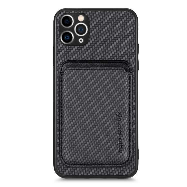 For iPhone 11 Carbon Fiber Leather Card Magsafe Magnetic Phone Case(Black) - iPhone 11 Pro Cases by buy2fix | Online Shopping UK | buy2fix