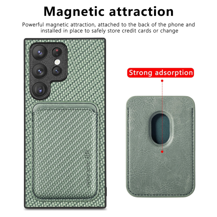For Samsung Galaxy S22 5G Carbon Fiber Leather Card Magsafe Magnetic Phone Case(Green) - Galaxy S22 5G Cases by buy2fix | Online Shopping UK | buy2fix