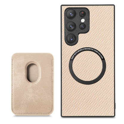 For Samsung Galaxy S22 5G Carbon Fiber Leather Card Magsafe Magnetic Phone Case(Khaki) - Galaxy S22 5G Cases by buy2fix | Online Shopping UK | buy2fix