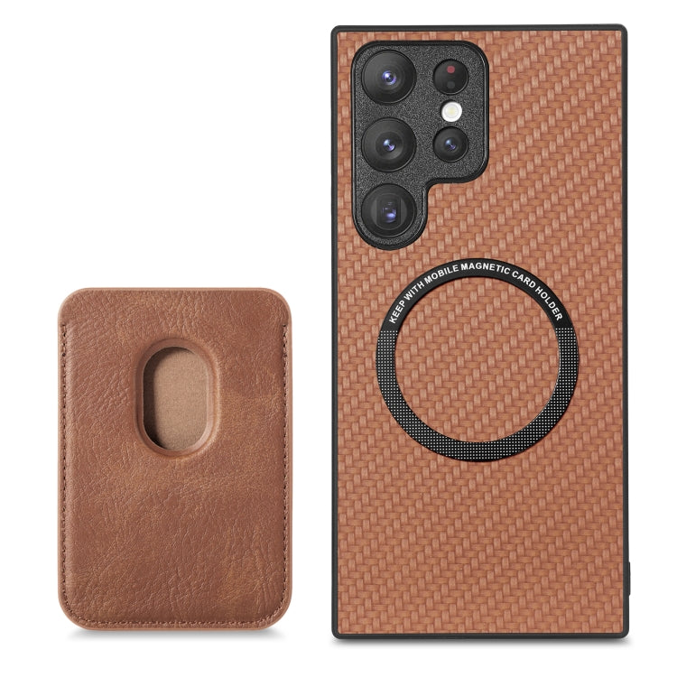 For Samsung Galaxy S22+ 5G Carbon Fiber Leather Card Magsafe Magnetic Phone Case(Brown) - Galaxy S23+ 5G Cases by buy2fix | Online Shopping UK | buy2fix