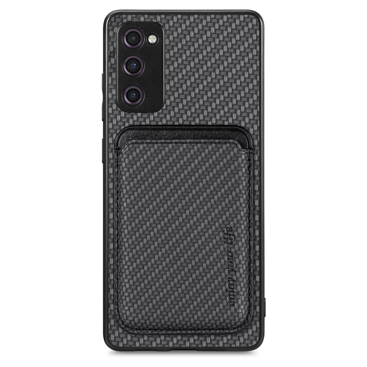 For Samsung Galaxy S20 FE Carbon Fiber Leather Card Magsafe Magnetic Phone Case(Black) - Galaxy S20 FE Cases by buy2fix | Online Shopping UK | buy2fix