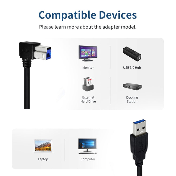 JUNSUNMAY USB 3.0 A Male to USB 3.0 B Male Adapter Cable Cord 1.6ft/0.5M for Docking Station, External Hard Drivers, Scanner, Printer and More(Right) - USB 3.0 by JUNSUNMAY | Online Shopping UK | buy2fix