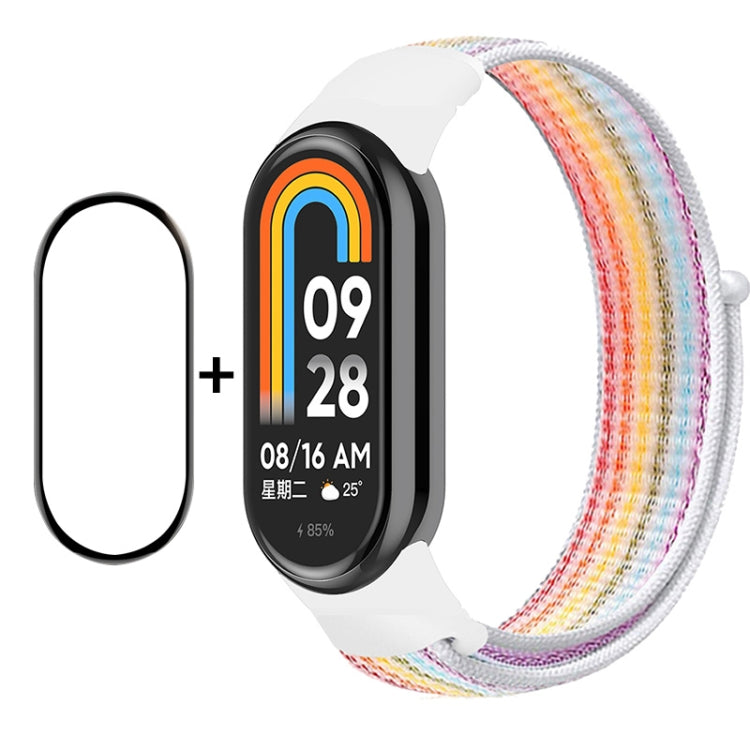 For Xiaomi Mi Band 8 ENKAY Hat-Prince 2 in 1 Set Full Coverage Screen Protector + Nylon Loop Watch Band(Rainbow+White) - Watch Bands by ENKAY | Online Shopping UK | buy2fix