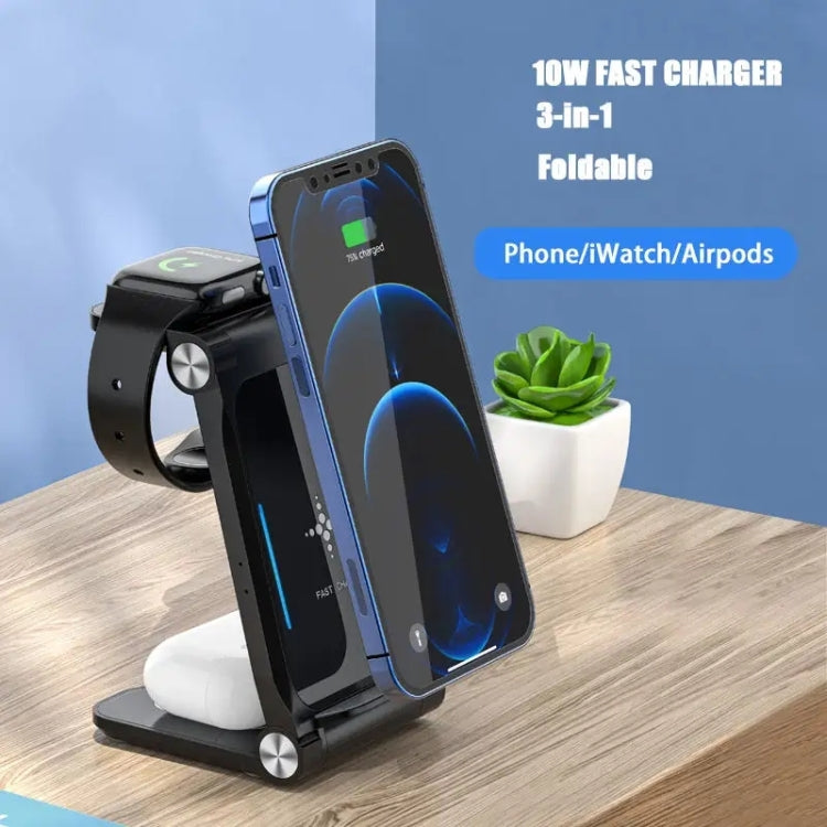 T8  QI Certified Fast Charging Station 3 in 1 Foldable Design Charging Dock - Wireless Charger Receiver by buy2fix | Online Shopping UK | buy2fix