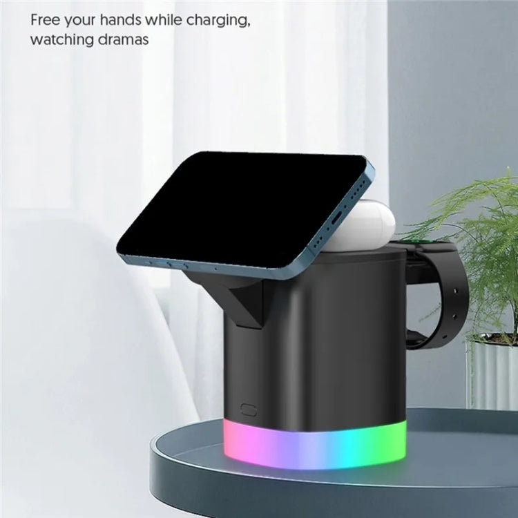 T15 3 in 1 Magnetic Magsafe Wireless Charger Folding Charging Stand For iPhone / iWatch / AirPods(Black) - Wireless Charger by buy2fix | Online Shopping UK | buy2fix