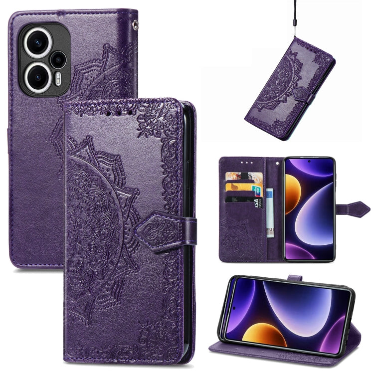 For Xiaomi Poco F5 Mandala Flower Embossed Leather Phone Case(Purple) - Xiaomi Cases by buy2fix | Online Shopping UK | buy2fix