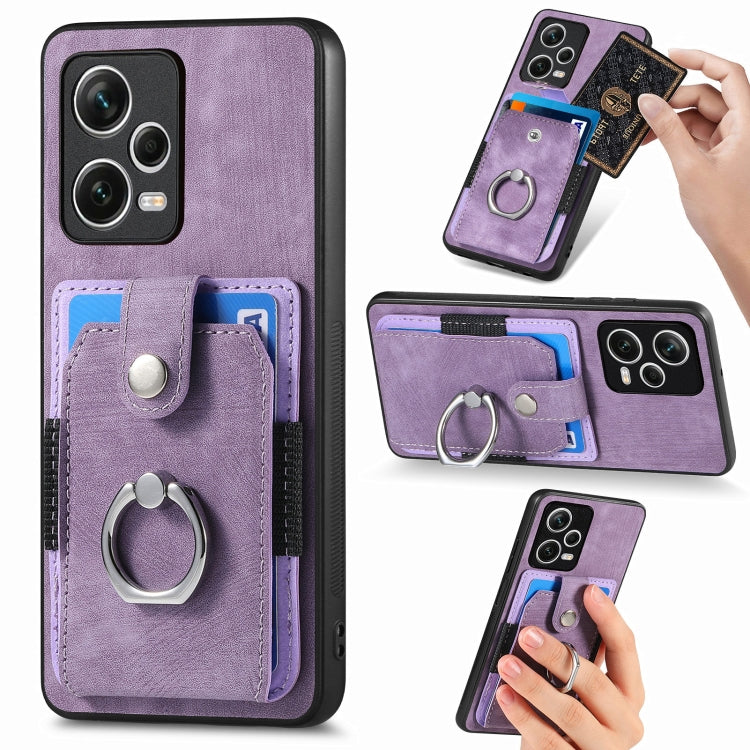 For Redmi Note 12 Pro+ Retro Skin-feel Ring Card Wallet Phone Case(Purple) - Note 12 Pro+ Cases by buy2fix | Online Shopping UK | buy2fix