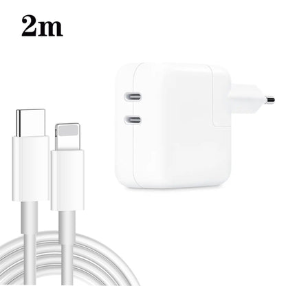 35W PD3.0 USB-C / Type-C Dual Port Charger with 2m Type-C to 8 Pin Data Cable, EU Plug - USB Charger by buy2fix | Online Shopping UK | buy2fix