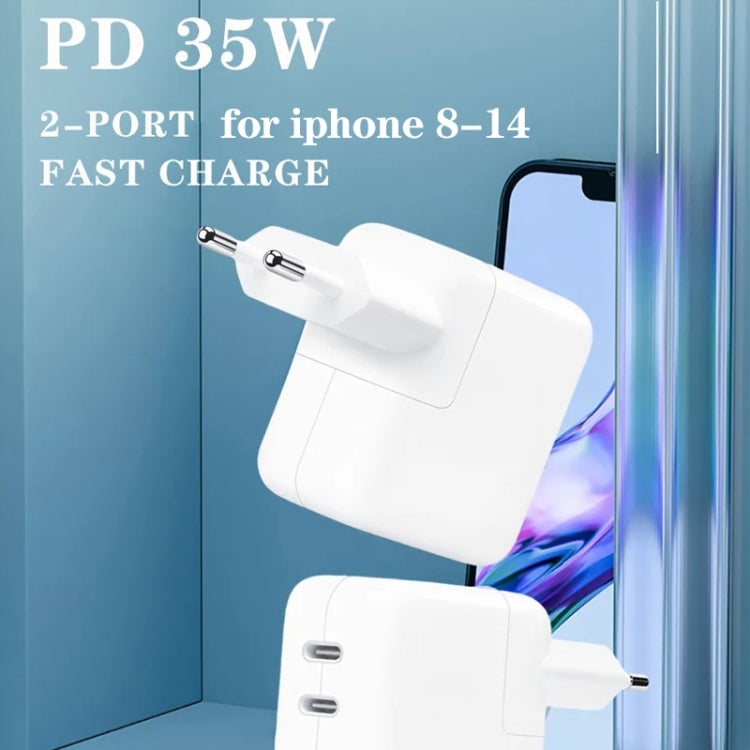 35W PD3.0 USB-C / Type-C Dual Port Charger with 2m Type-C to 8 Pin Data Cable, EU Plug - USB Charger by buy2fix | Online Shopping UK | buy2fix