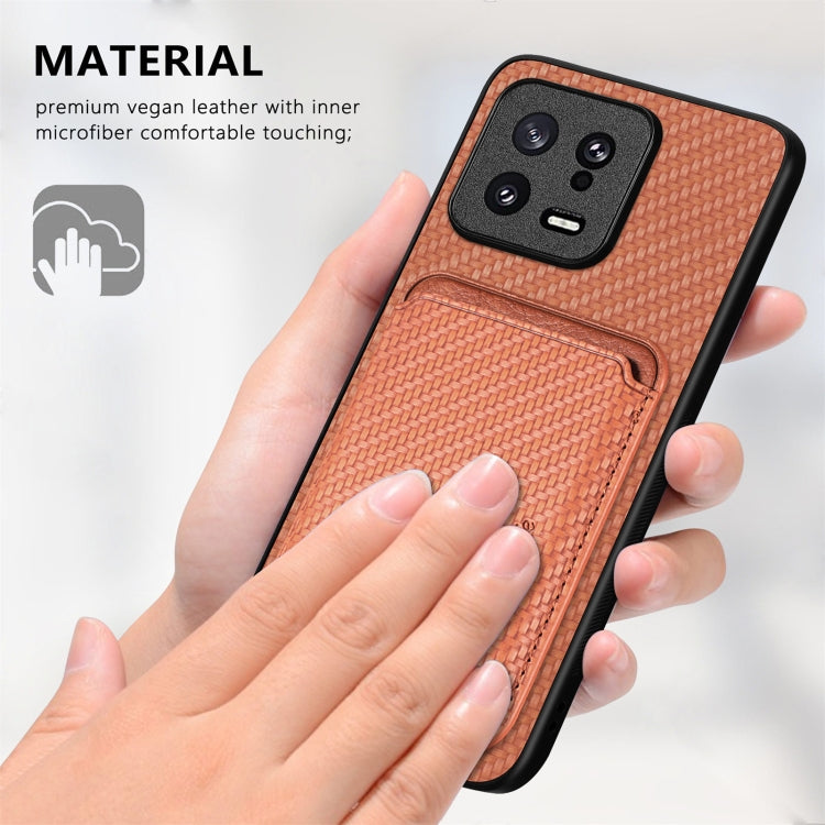 For Xiaomi POCO M5 4G Carbon Fiber Leather Card Magsafe Phone Case(Khaki) - Xiaomi Cases by buy2fix | Online Shopping UK | buy2fix