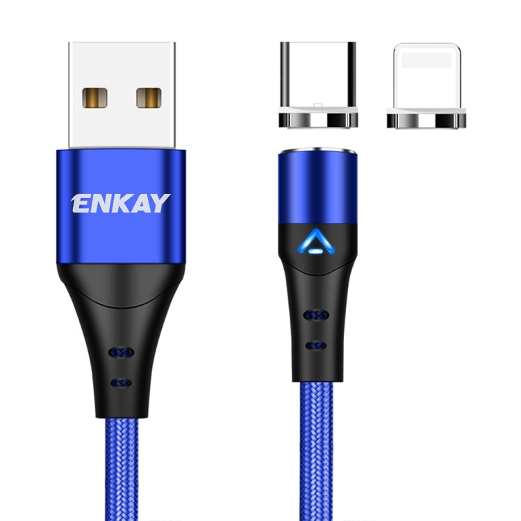 ENKAY 2 in 1 3A USB to 8 Pin + Type-C Magnetic Fast Charging Data Cable, Length:2m(Blue) - Charging Cable & Head by ENKAY | Online Shopping UK | buy2fix