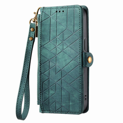 For iPhone 14 Pro Max Geometric Zipper Wallet Side Buckle Leather Phone Case(Green) - iPhone 14 Pro Max Cases by buy2fix | Online Shopping UK | buy2fix