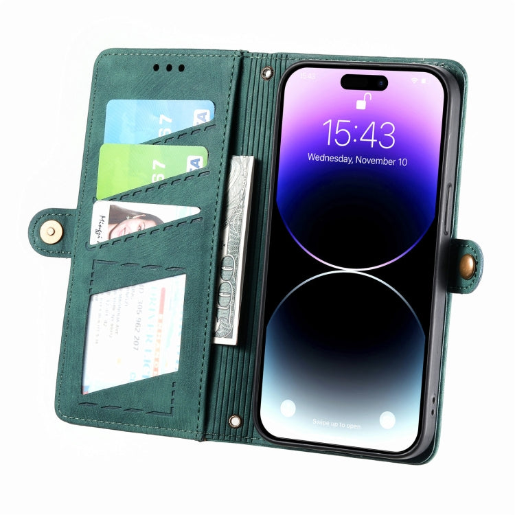 For iPhone 14 Pro Max Geometric Zipper Wallet Side Buckle Leather Phone Case(Green) - iPhone 14 Pro Max Cases by buy2fix | Online Shopping UK | buy2fix