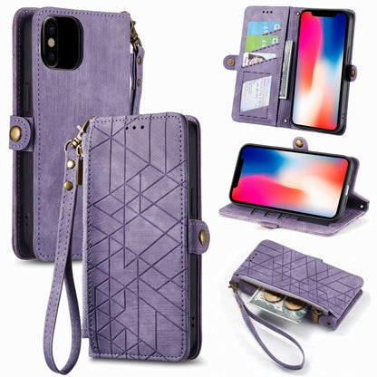 For iPhone X / XS Geometric Zipper Wallet Side Buckle Leather Phone Case(Purple) - More iPhone Cases by buy2fix | Online Shopping UK | buy2fix