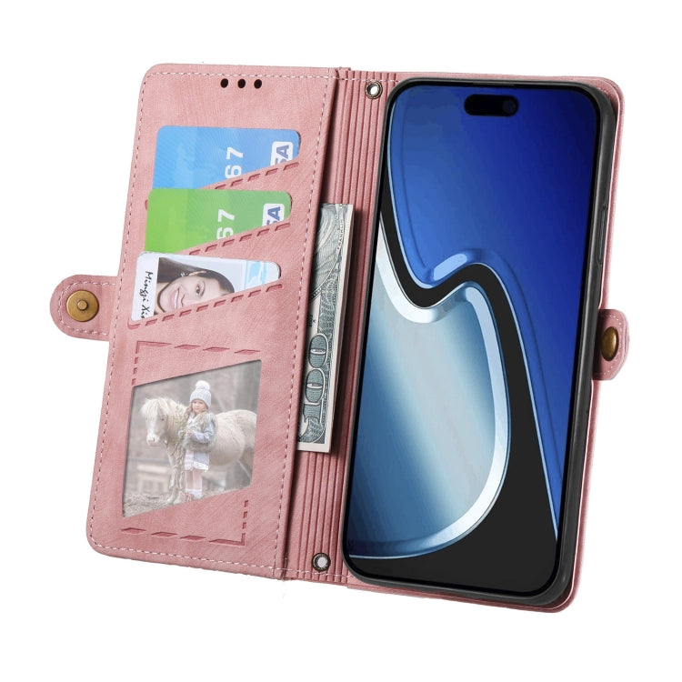 For iPhone 15 Plus Geometric Zipper Wallet Side Buckle Leather Phone Case(Pink) - iPhone 15 Plus Cases by buy2fix | Online Shopping UK | buy2fix