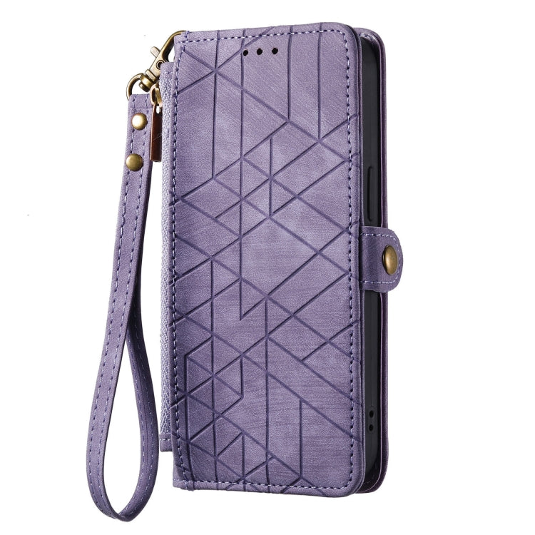 For Google Pixel 8 Geometric Zipper Wallet Side Buckle Leather Phone Case(Purple) - Google Cases by buy2fix | Online Shopping UK | buy2fix