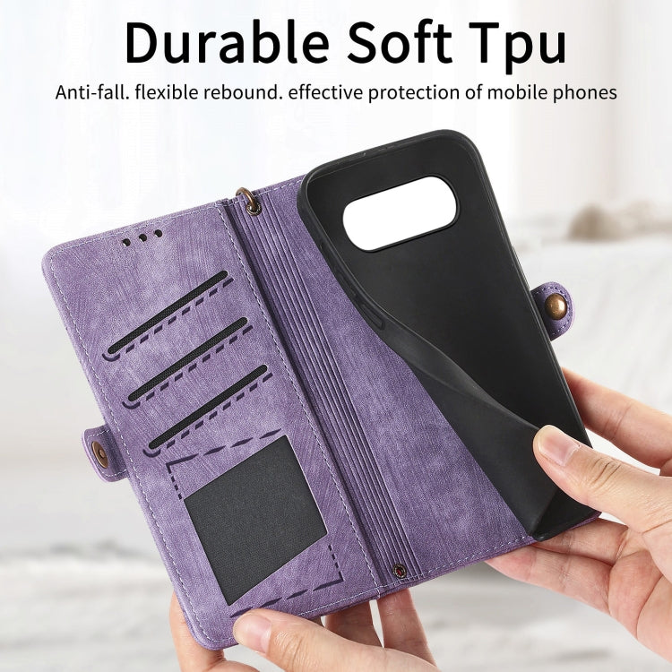 For Google Pixel 8 Pro Geometric Zipper Wallet Side Buckle Leather Phone Case(Purple) - Google Cases by buy2fix | Online Shopping UK | buy2fix