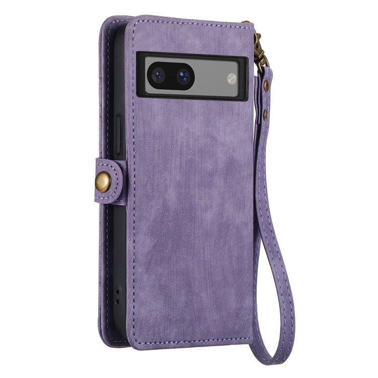 For Google Pixel 7 Geometric Zipper Wallet Side Buckle Leather Phone Case(Purple) - Google Cases by buy2fix | Online Shopping UK | buy2fix