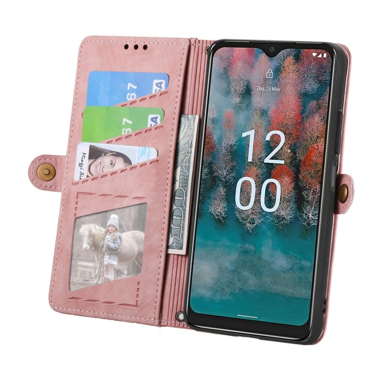 For Nokia C12 Geometric Zipper Wallet Side Buckle Leather Phone Case(Pink) - Nokia Cases by buy2fix | Online Shopping UK | buy2fix