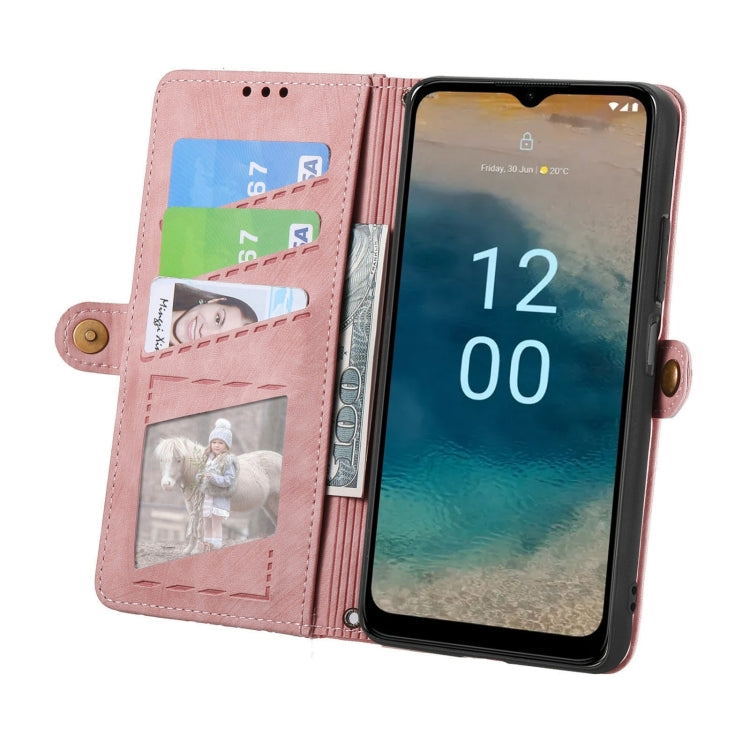 For Nokia G22 Geometric Zipper Wallet Side Buckle Leather Phone Case(Pink) - Nokia Cases by buy2fix | Online Shopping UK | buy2fix