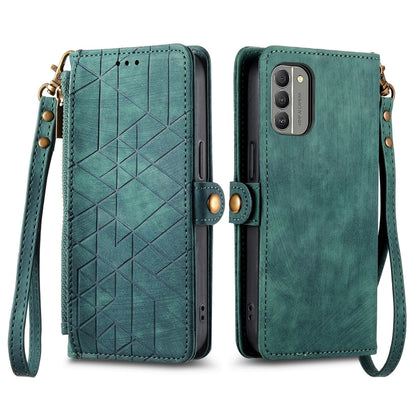 For Nokia G22 Geometric Zipper Wallet Side Buckle Leather Phone Case(Green) - Nokia Cases by buy2fix | Online Shopping UK | buy2fix