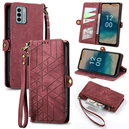 For Nokia G22 Geometric Zipper Wallet Side Buckle Leather Phone Case(Red) - Nokia Cases by buy2fix | Online Shopping UK | buy2fix