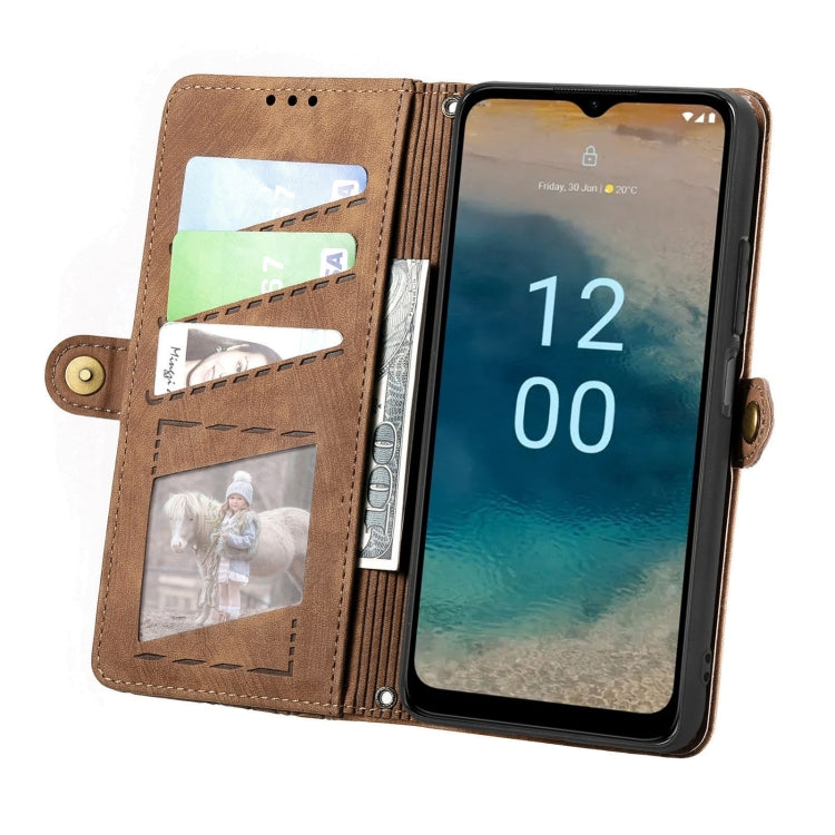 For Nokia G22 Geometric Zipper Wallet Side Buckle Leather Phone Case(Brown) - Nokia Cases by buy2fix | Online Shopping UK | buy2fix