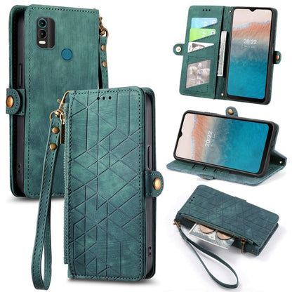 For Nokia C21 Plus Geometric Zipper Wallet Side Buckle Leather Phone Case(Green) - Nokia Cases by buy2fix | Online Shopping UK | buy2fix