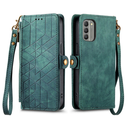 For Nokia C20 Geometric Zipper Wallet Side Buckle Leather Phone Case(Green) - Nokia Cases by buy2fix | Online Shopping UK | buy2fix